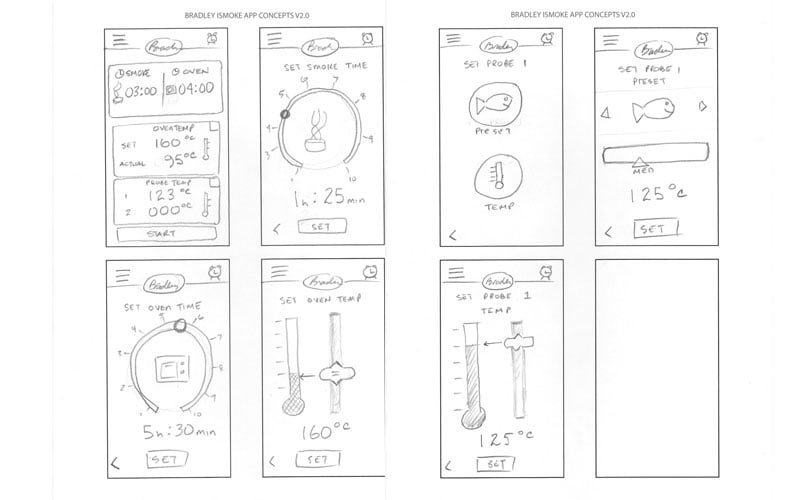 Bradley Smoker UX-UI Design concept sketches